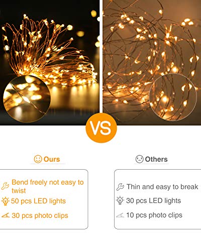 Lichterkette mit Klammern für Fotos 5M 50LED Foto Batteriebetriebene Fotoclips für Wohnzimmer, Weihnachten, Hochzeiten, Party Bilder Aufhängen[Energieklasse E] #6