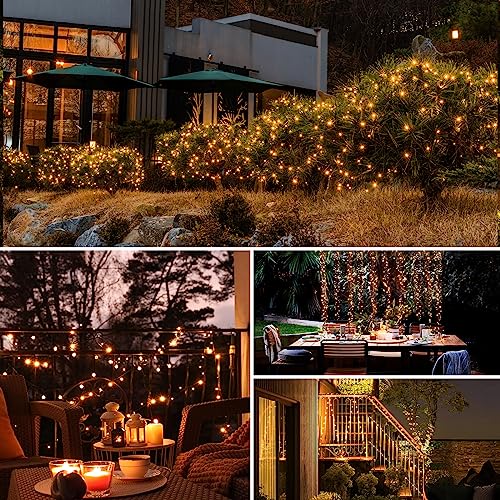 4 Pack Solar String Lights Outdoor - Total 132FT 320LED Solar Fairy Lights Outside Waterproof 8 Modes, Copper Wire Solar Powered Twinkle Light for Garden Tree Christmas Wedding Party,Warm White #6