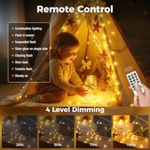 Fairy Lights Plug in with Remote, 33FT 100 LED Outdoor Twinkle Lights Waterproof with Timer, 8 Modes Indoor String Lights for Bedroom Patio Garden Wedding Christmas Decoration, Warm White #1
