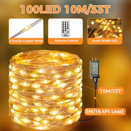Fairy Lights Plug in with Remote, 33FT 100 LED Outdoor Twinkle Lights Waterproof with Timer, 8 Modes Indoor String Lights for Bedroom Patio Garden Wedding Christmas Decoration, Warm White #5