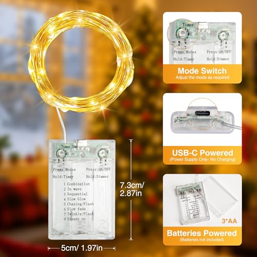 16FT 50 LED Fairy Lights Battery Operated with Timer, 8 Modes USB Mini Twinkle Light, Small String Lights for Tree Wreath Vase Bedroom DIY Holiday Wedding Mothers Day Decorations-Warm White #6