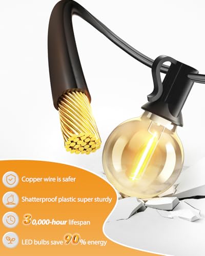 10M Lichterkette Außen mit Fernbedienung & Timer, Dimmbar LED Outdoor Lichterkette Strom, IP44 Wasserdicht Wetterfest Lichterkette Glühbirnen für Garten Terrasse Party Weihnachten, Warmweiß[Ene #3