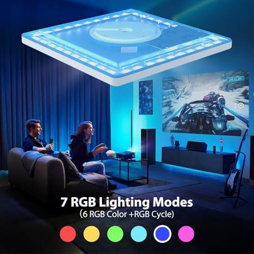12 Inch RGB Modern Square Ceiling Light with Remote - displaying RGB color modes