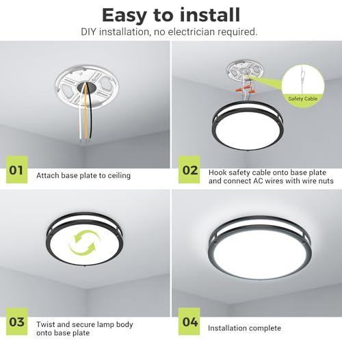 13inch Flush Mount Ceiling Light Fixture 2 Pack, Dimmable & 5CCT Ceiling Light Black, 24W 3000K 3500K 4000K 5000K 6500K Adjustable Ceiling Lamps for Bathroom Bedroom Hallway #2