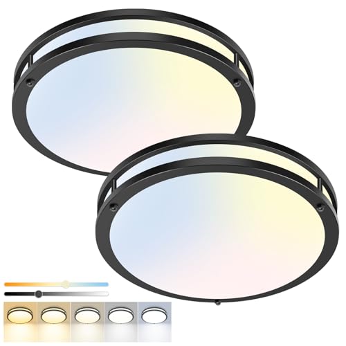 13inch Flush Mount Ceiling Light Fixture 2 Pack, Dimmable & 5CCT Ceiling Light Black