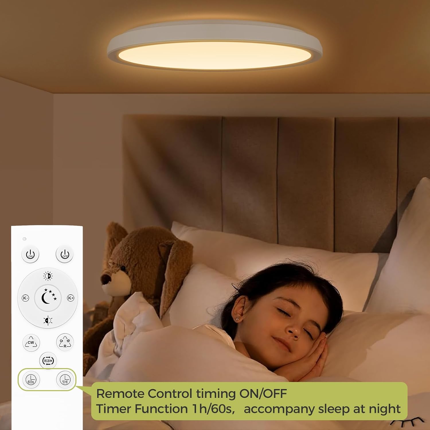 Fastlighting LED ceiling light with timer function and night light mode