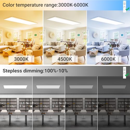 LED Flat Panel Light with Remote 31.4x9.8 Inch, 36W 3800LM 3000K-6000K Color Temperature, Dimmable Flush Mount Ceiling Light Fixture for Kitchen Bedroom Garage #3