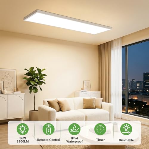 LED Flat Panel Light with Remote 31.4x9.8 Inch, 36W 3800LM 3000K-6000K Color Temperature, Dimmable Flush Mount Ceiling Light Fixture for Kitchen Bedroom Garage #2