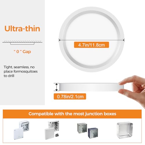 12CM Mini Bathroom Light, 3000K/4000K/6500K 3 Color Temperature, Waterproof IP44, Small, Round, Modern, 8W 800LM Flush Ceiling Light for Bathroom, Kitchen, Bedroom, Hallway-White #5