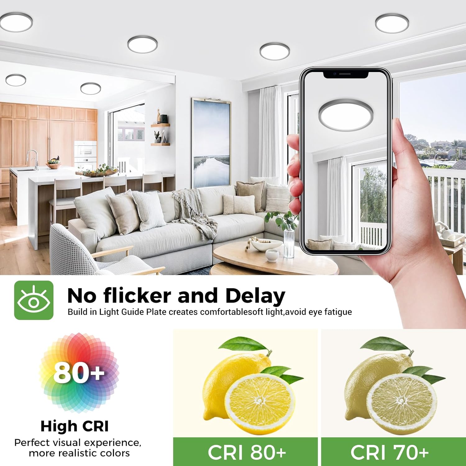 Fastlighting flicker-free high CRI LED ceiling light for eye protection