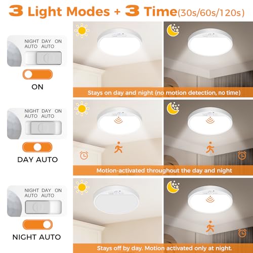 Fastlighting motion activated ceiling light with 3 modes and timer