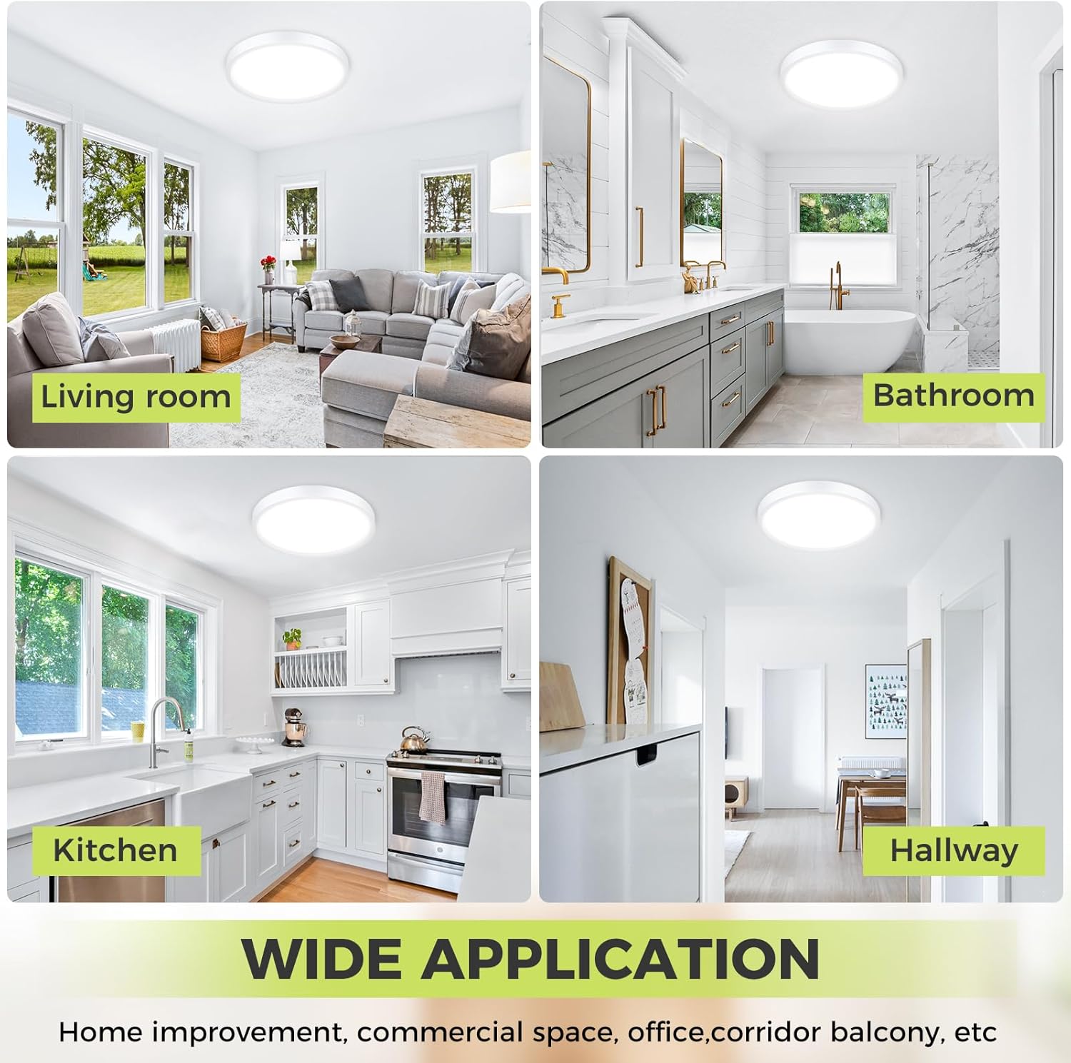 Fastlighting wide application LED ceiling light for multi-room use