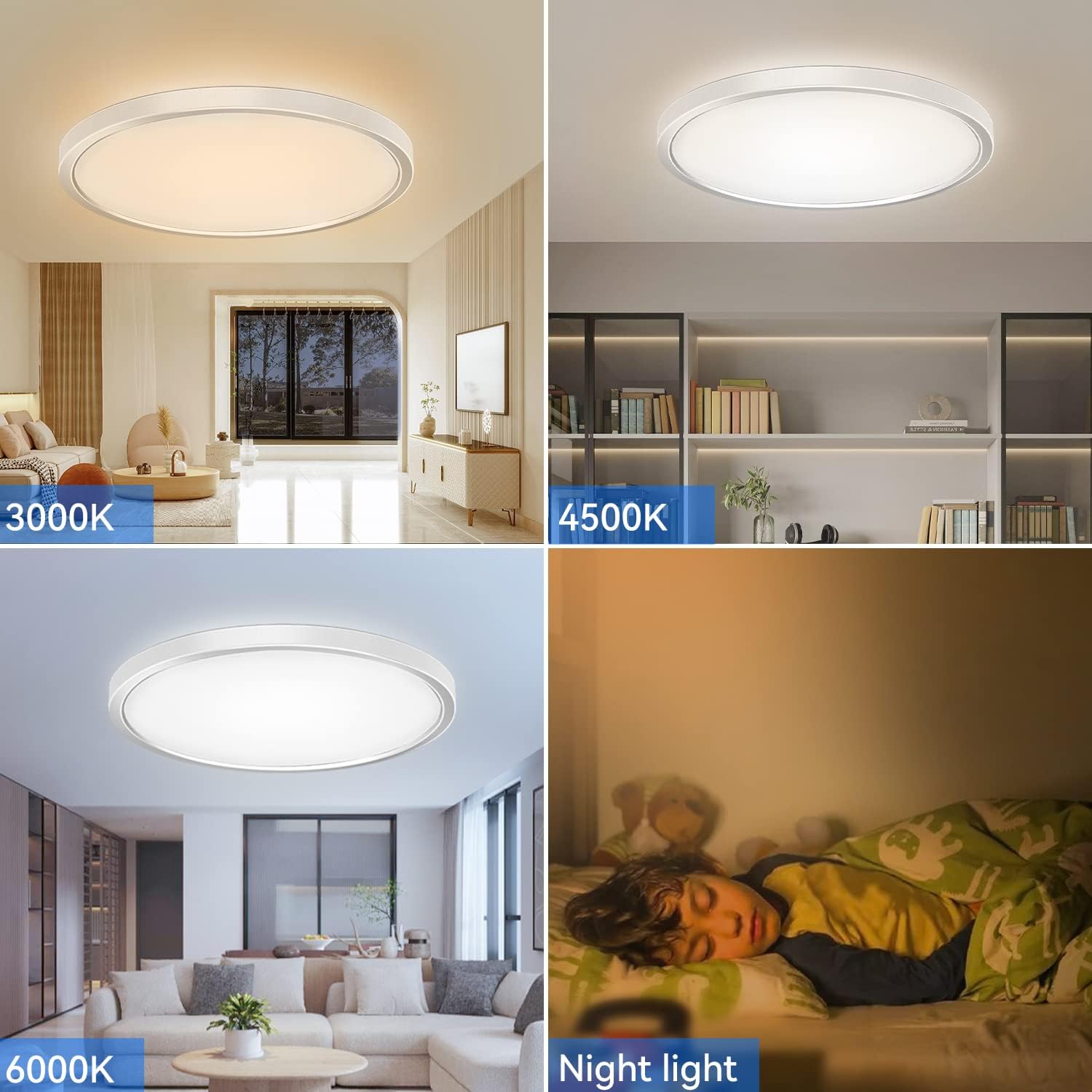 Flush Mount Ceiling Light Fixture Dimmable, Nightlight 11.6Inch 24W 3200LM LED Ceiling Light with Remote Control, 3000K/4500K/6000K 3 Color Temperatures for Kitchen Bedroom Dining Room-White #3