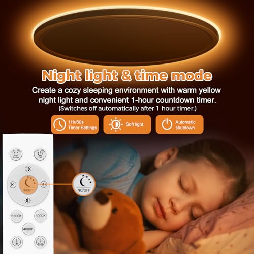 LED Deckenleuchte, 36W 4200LM Deckenlampe Flach Dimmbar mit Fernbedienung, 1800K Nachtlicht Warm, 3000K-6500K, Ultra Dünn Schlafzimmer Lampe für Schlafzimme Wohnzimmer Kinderzimmer-Rund Weiss[E #2