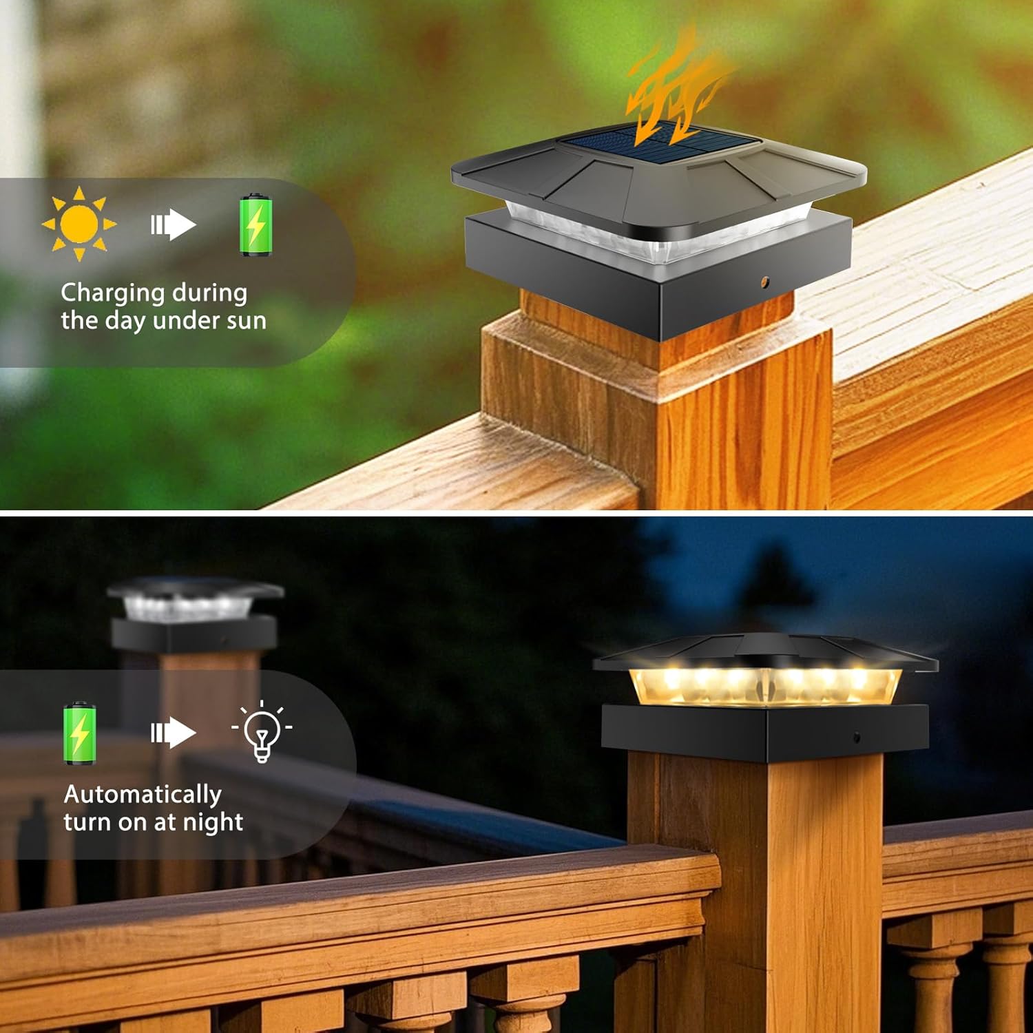Solar panel on post light charging during daytime