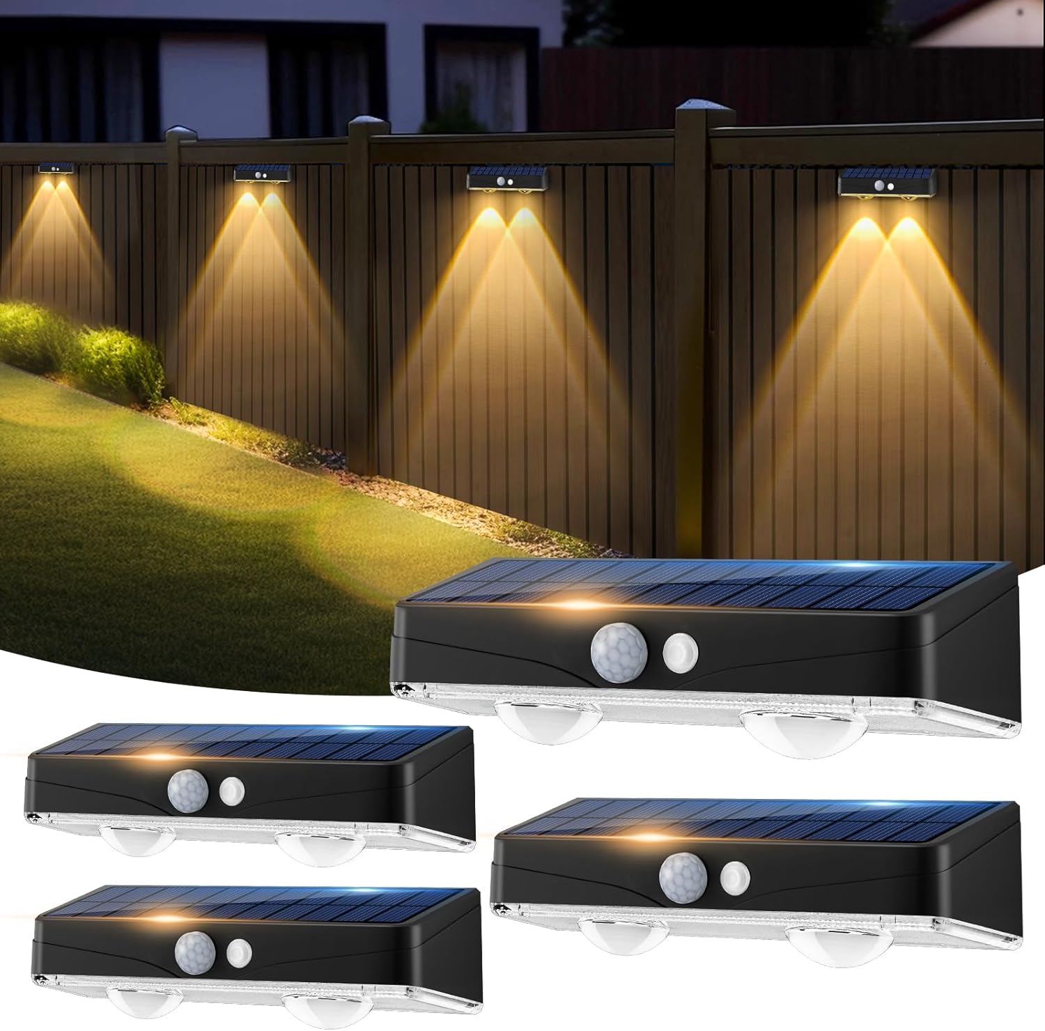 Solar Fence Lights Motion Sensor 3 Modes IP65 Waterproof