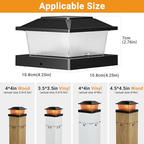 Solar post lights compatible with 4x4 and 3.5x3.5 post sizes