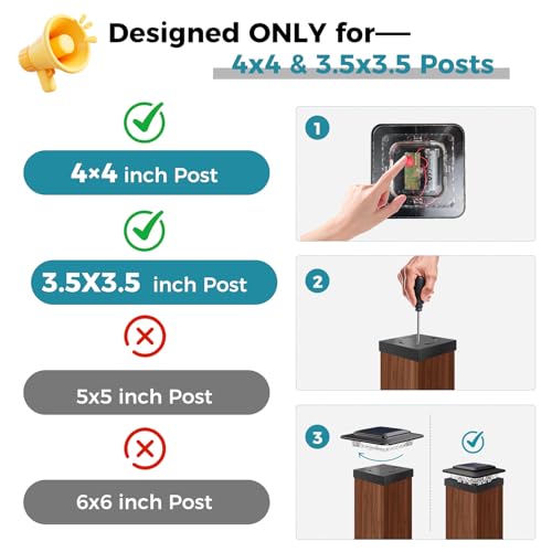post size compatibility showing fit for 4x4 and 3.5x3.5 posts only