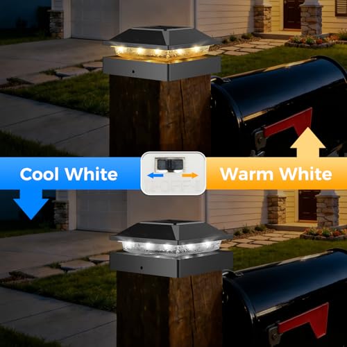 solar post light with 2 color modes selectable via button