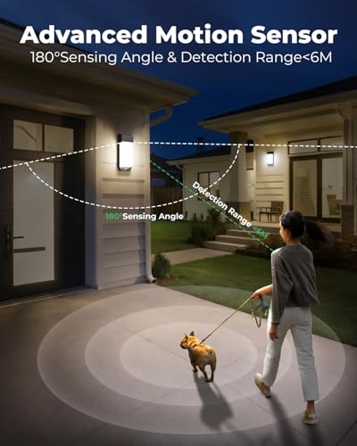 Motion sensor detection range up to 6 meters with 180° coverage angle