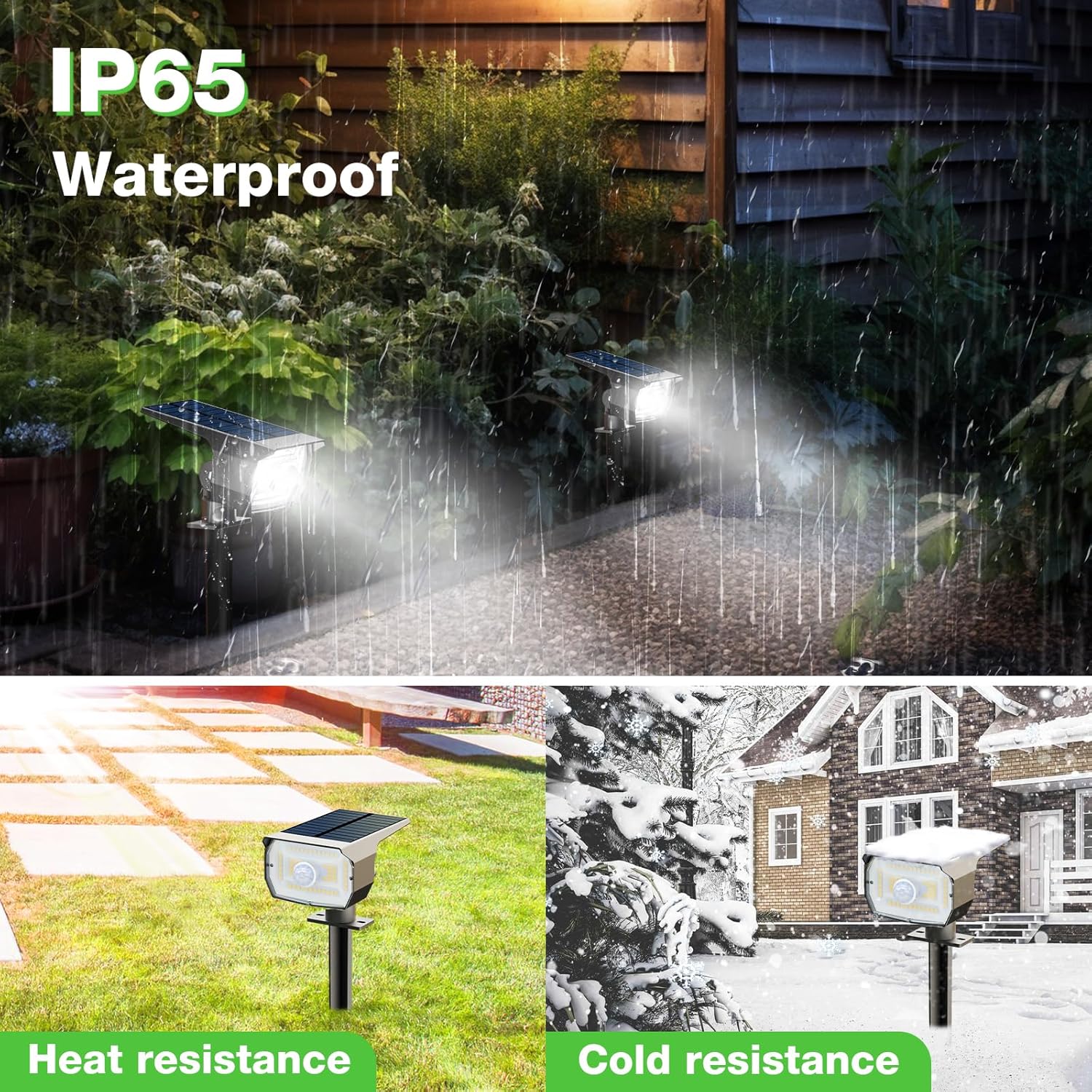 IP65 waterproof rating shown for the solar spot light