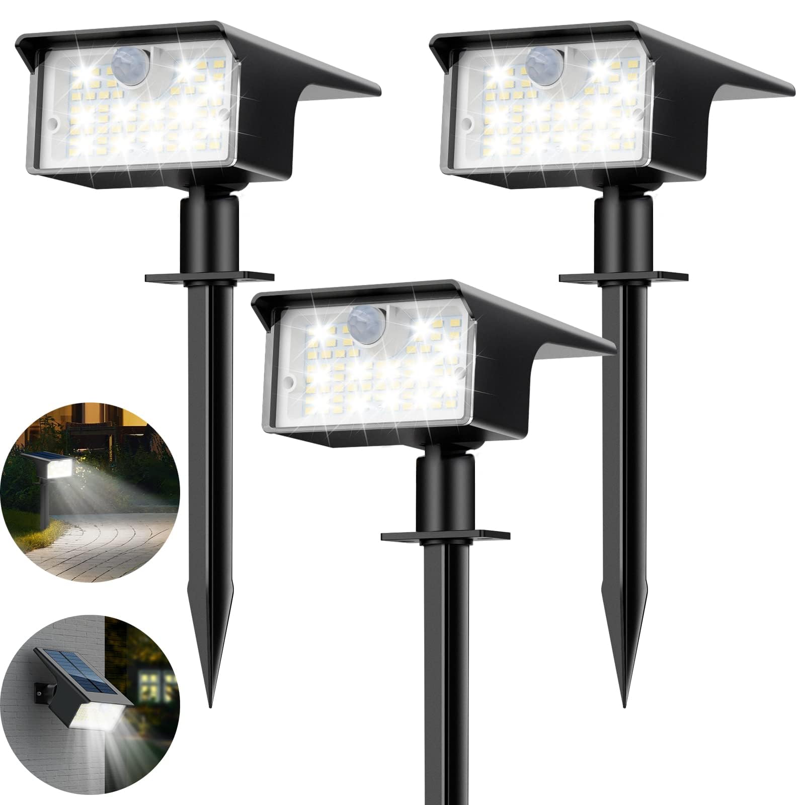 Solar Motion Sensor Spotlights 3 Modes 62 LED