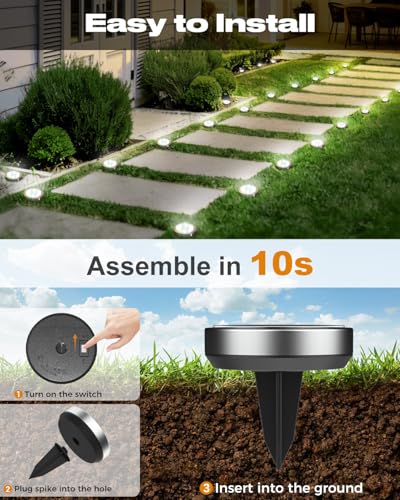 Quick installation guide for solar ground light showing easy setup steps