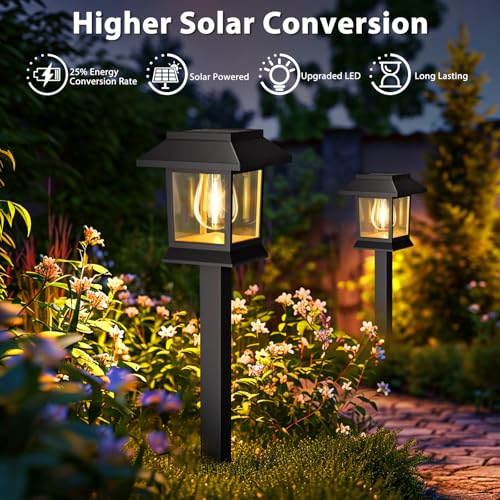 close-up of high-conversion solar panel on top of the path light