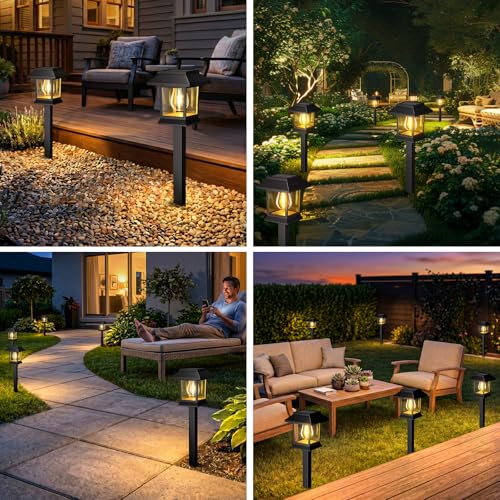 solar path lights used in multiple outdoor scenes like patio and lawn