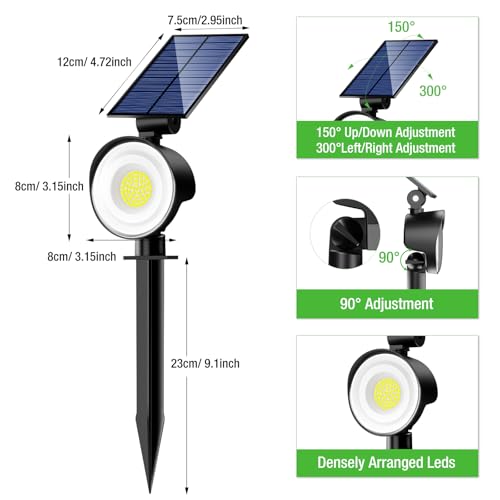 dimensions and adjustable angle of solar spot light panel and head