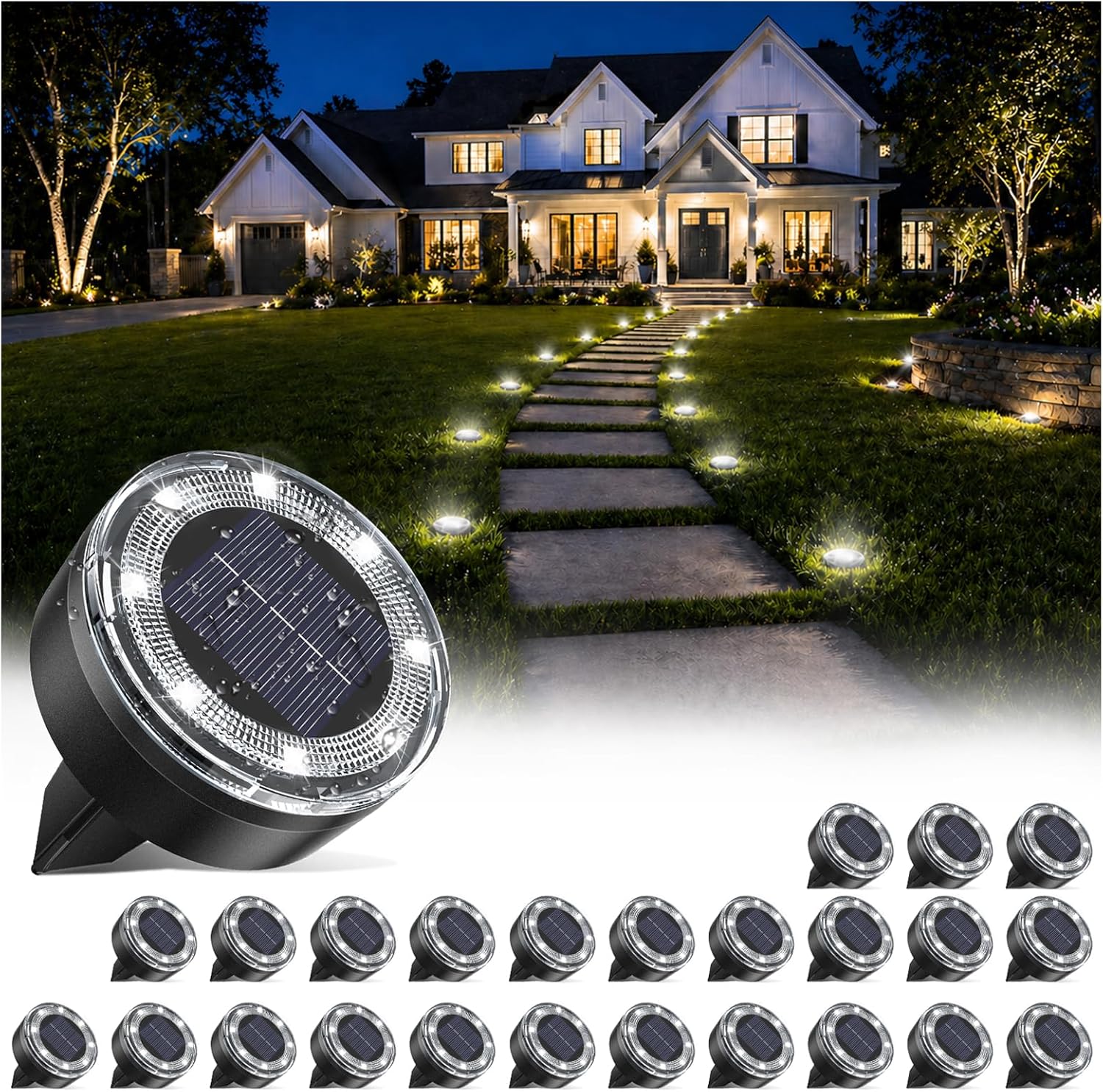 Solar Ground Lights Waterproof Mow-Over Safe (2.2 Inch)
