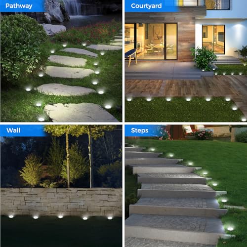 Solar disc lights used in multiple outdoor scenes like garden and walkway