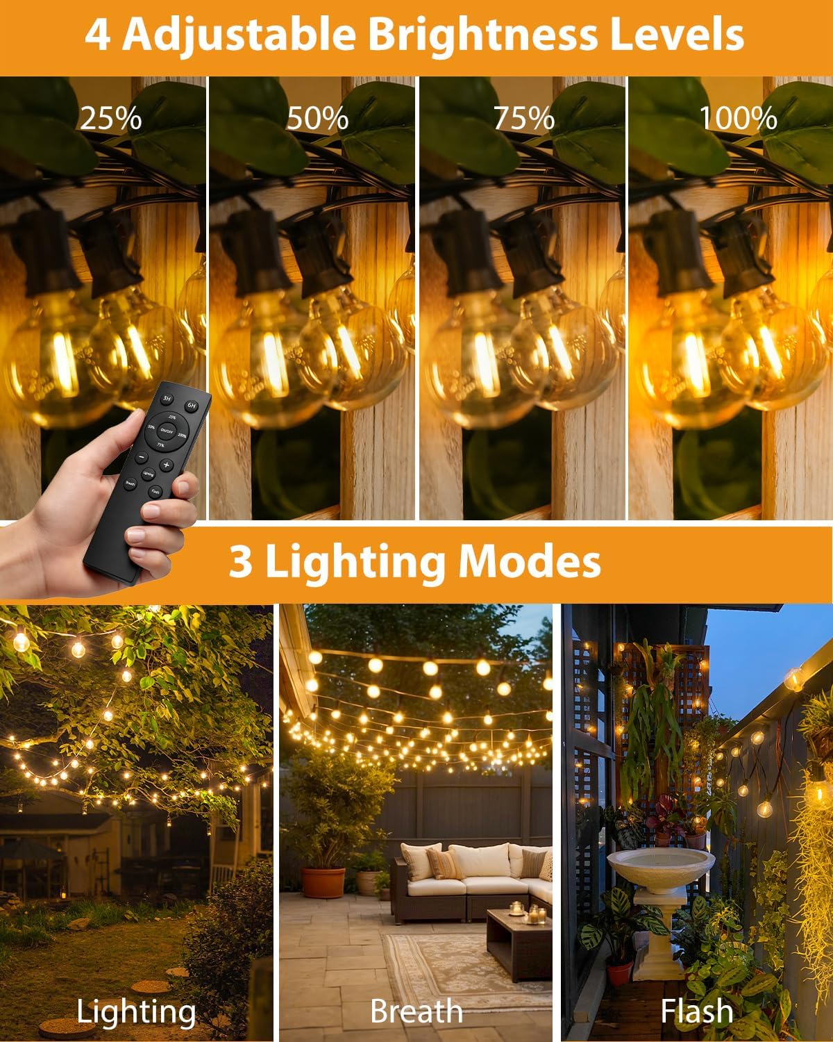 displaying multiple brightness levels and lighting modes for the fairy lights