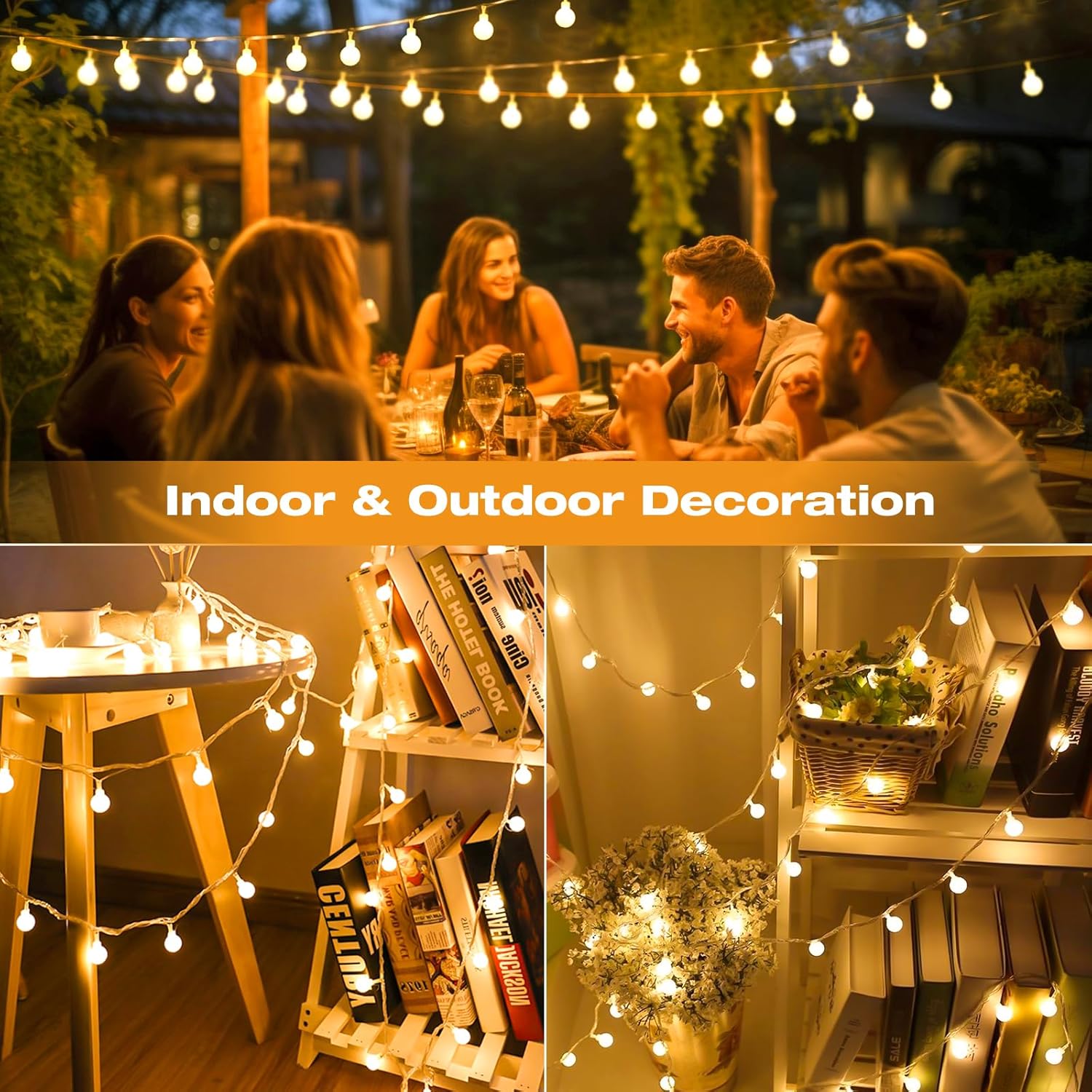 Fastlighting-indoor outdoor battery operated fairy lights, warm white ball string lights for wedding party, home garden balcony decor string lights