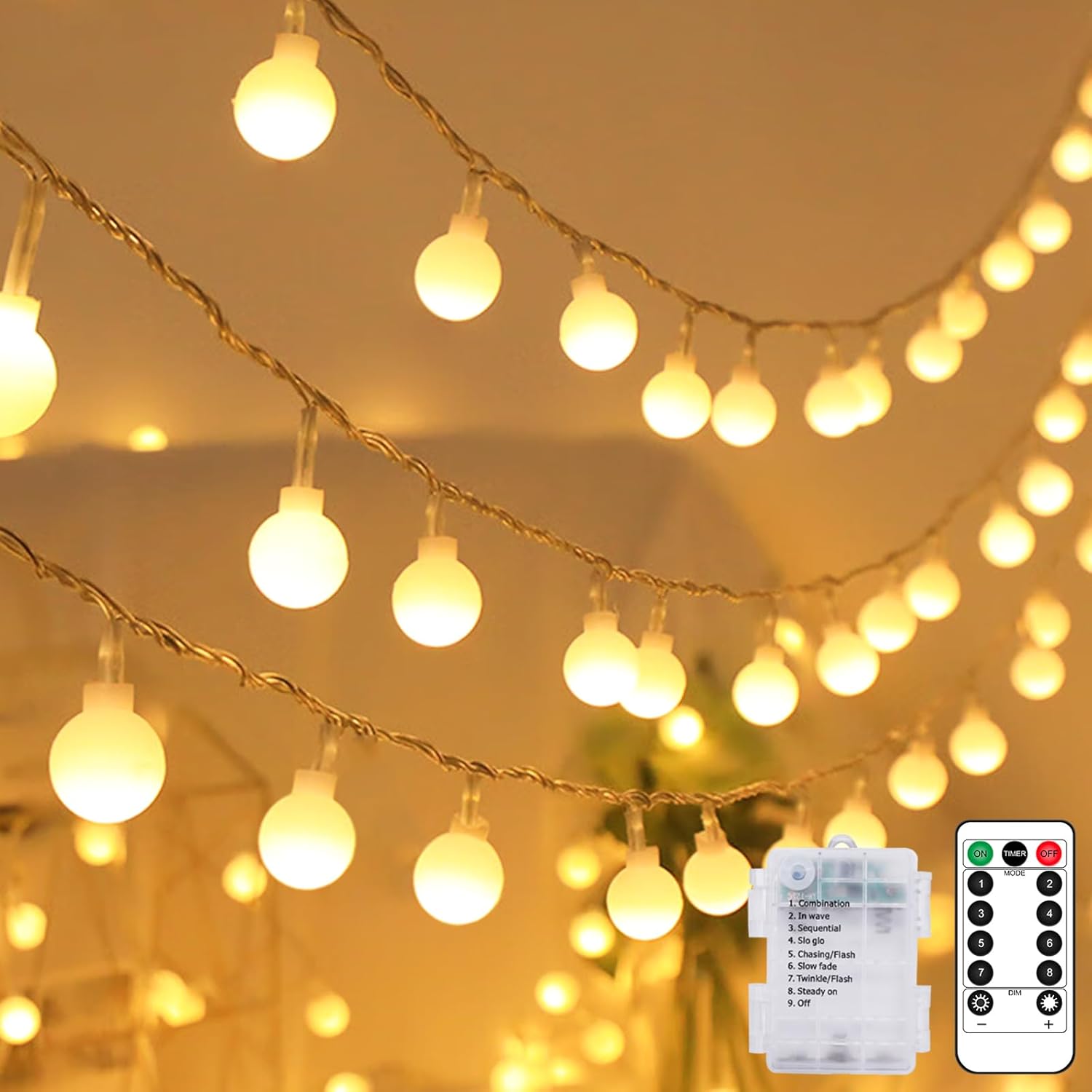 Fastlighting 80 LED Ball Fairy Lights with Remote Timer, 8 Modes Waterproof String Lights