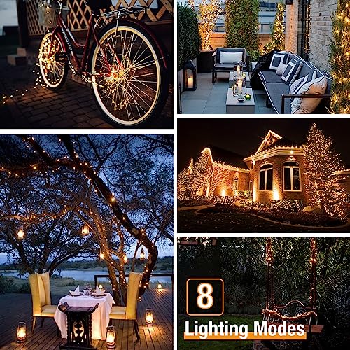 4 Pack Solar String Lights Outdoor - Total 132FT 320LED Solar Fairy Lights Outside Waterproof 8 Modes, Copper Wire Solar Powered Twinkle Light for Garden Tree Christmas Wedding Party,Warm White #3