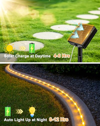 Solar Rope Lights, 120LED 46FT Solar String Lights Outdoor Waterproof, 8 Lighting Modes Solar Powered Strip Tube Light for Outside Garden Tree Christmas Yard Patio Wedding Decor, Warm White #4