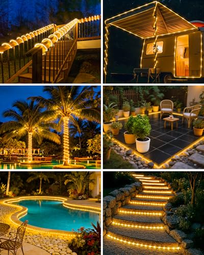 Solar Rope Lights, 120LED 46FT Solar String Lights Outdoor Waterproof, 8 Lighting Modes Solar Powered Strip Tube Light for Outside Garden Tree Christmas Yard Patio Wedding Decor, Warm White #6