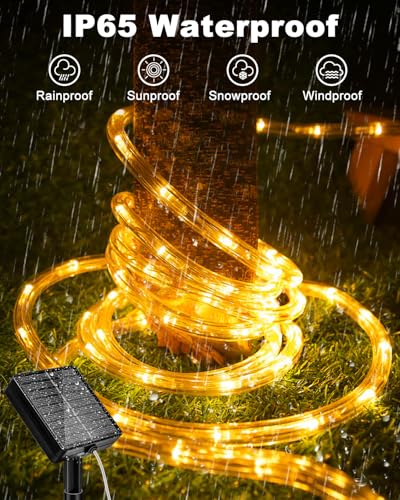 Solar Rope Lights, 120LED 46FT Solar String Lights Outdoor Waterproof, 8 Lighting Modes Solar Powered Strip Tube Light for Outside Garden Tree Christmas Yard Patio Wedding Decor, Warm White #3