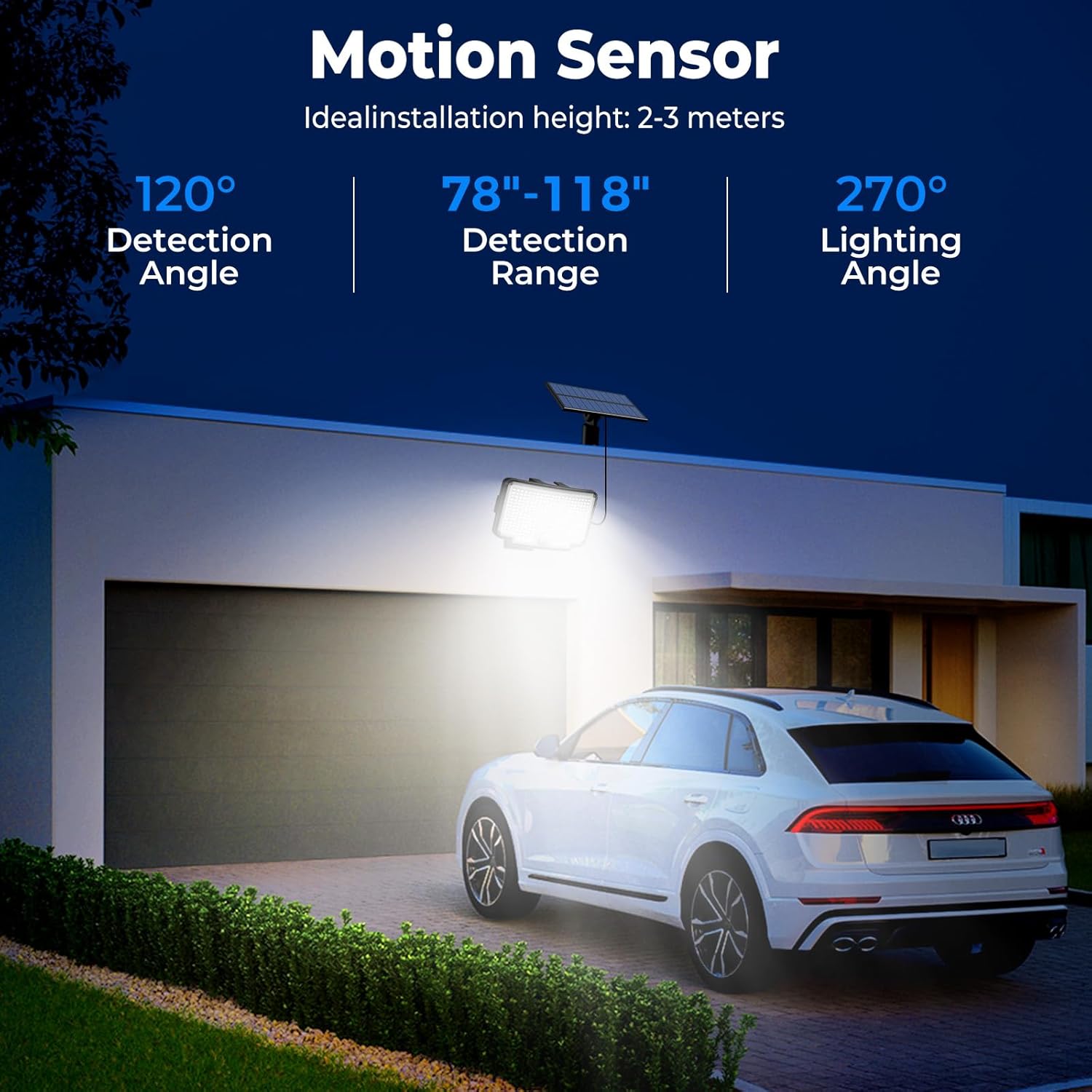 PIR motion sensor features detecting movement within 78-118 inches