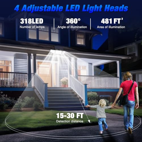Adjustable light heads on solar security light allowing directional lighting