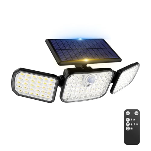 Solar Security Lights 3 Adjustable Heads Remote Control IP65 Waterproof