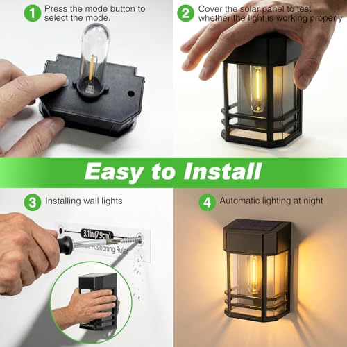 Easy installation guide showing tool-free mounting steps for the solar fence light.